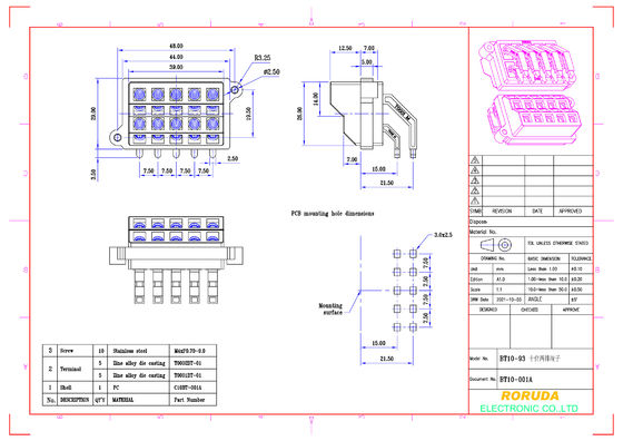 BT10-001A 10 Position Terminal Block Barrier Type For Car Amplifier